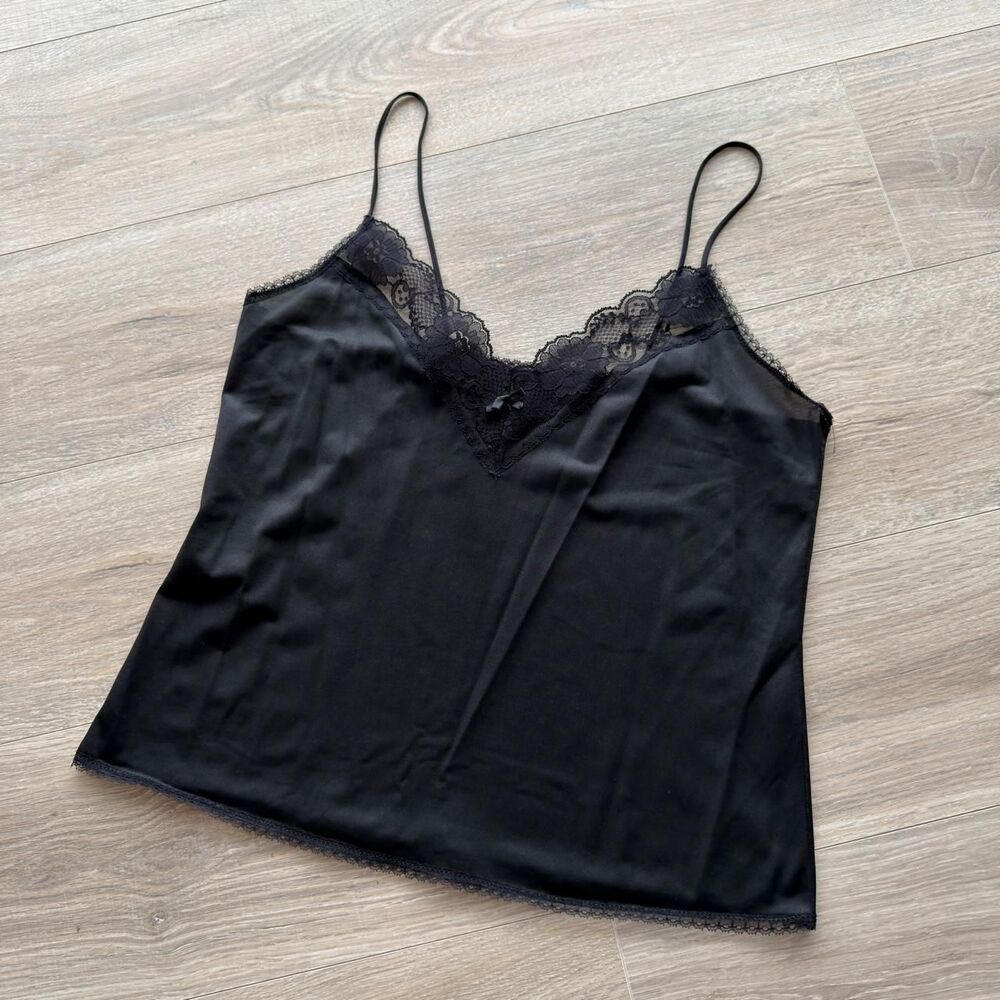 VTG Black Sheer Lace Camisole Women's Large Going Out Top Sexy Witchy Fairy Goth